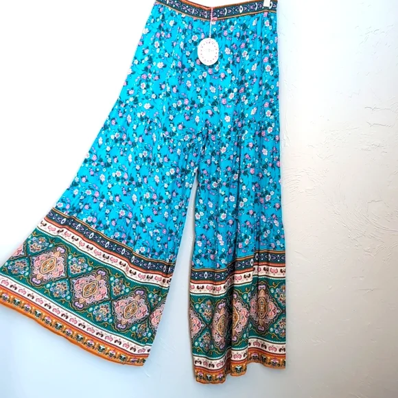 NWT Umgee Mixed Print Floral Tiered Palazzo Pants w/ Pockets Women's Siz… - Picture 2 of 9